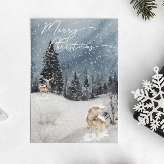 Winterlandschaft Watercolor Holiday Wolf Postkarte