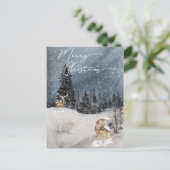 Winterlandschaft Watercolor Holiday Wolf Postkarte (Stehend Vorderseite)