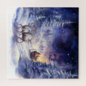 Winterlandschaft Weihnachts-Rentier und Schlitten Puzzle (Horizontal)