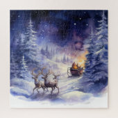 Winterlandschaft Weihnachts-Rentier und Schlitten Puzzle (Vertikal)