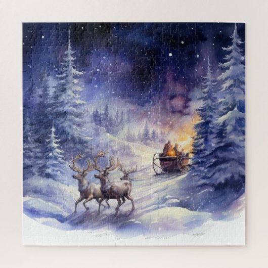 Winterlandschaft Weihnachts-Rentier und Schlitten Puzzle (Vertikal)