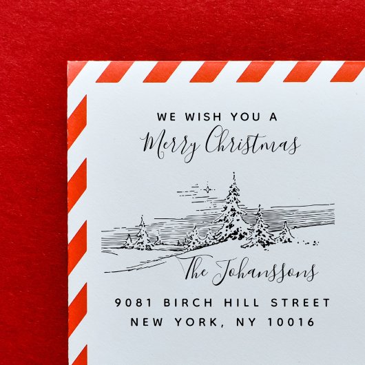 Winterlandschaft Weihnachtsfamilien Rücksendeadres Permastempel