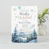 Winterlandschaft wunderbarer Geburtstag Einladung (Stehend Vorderseite)