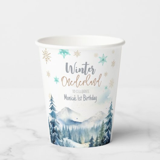 Winterlandschaft wunderbarer Geburtstag Pappbecher (Rückseite)