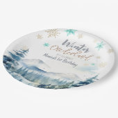 Winterlandschaft wunderbarer Geburtstag Pappteller (Schrägansicht)