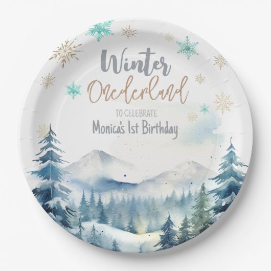 Winterlandschaft wunderbarer Geburtstag Pappteller (Vorderseite)