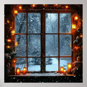 Winterlandschafts-Illusion im Fenster ☃️ Poster