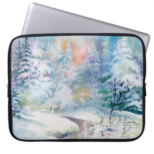 Winterlandschaftsdarstellung in Aquarellfarben Laptopschutzhülle