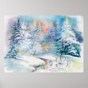 Winterlandschaftsdarstellung in Aquarellfarben Poster