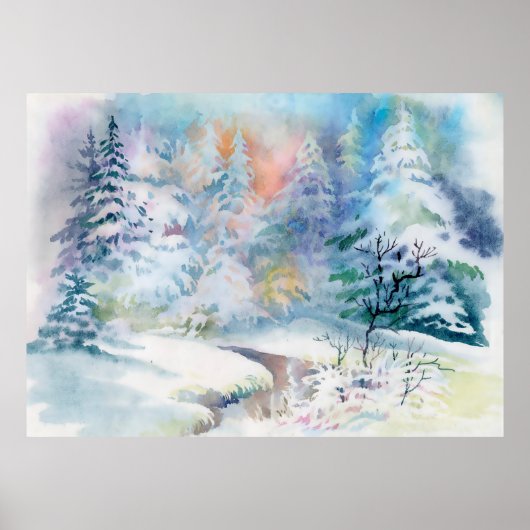 Winterlandschaftsdarstellung in Aquarellfarben Poster (Vorne)
