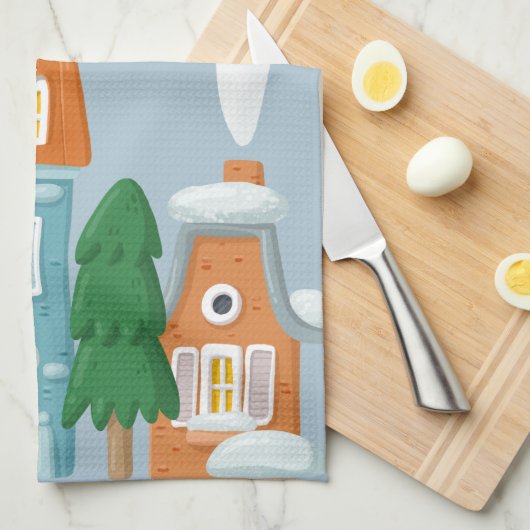 Winterlandschaftshäuser Whimsical Holdiay Geschirrtuch (Viertel Falte)