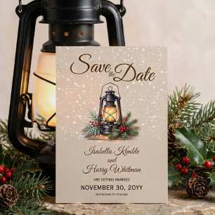Winterlaterne Rustikale Schneefoto Save The Date