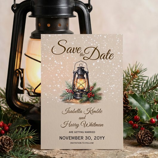 Winterlaterne Rustikale Schneefoto Save The Date