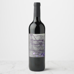 "Winterleaf" Lavendel-Unterseite, Set von 6 Weinla Weinetikett