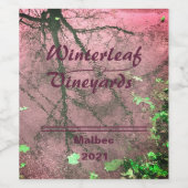 "Winterleaf" Rosa Oben, Set von 6 Weinetiketten Weinetikett (Einzelnes Label)