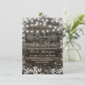 Winterleuchten & Schneeflocken Rustikale Babydusch Einladung (Stehend Vorderseite)