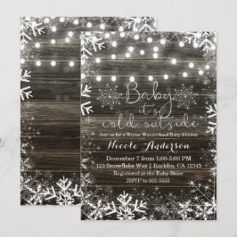 Winterleuchten & Schneeflocken Rustikale Babydusch Einladung