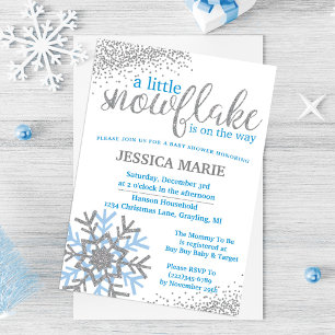 Winterliche Babyparty-Einladung - Blaue Schneefloc Einladung