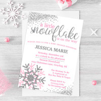 Winterliche Babyparty-Einladung - Rosa Schneeflock
