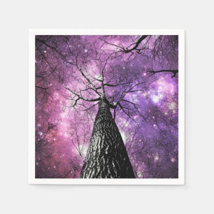 Winterliche Bäume Lila Rosa Galaxie Himmel Serviette