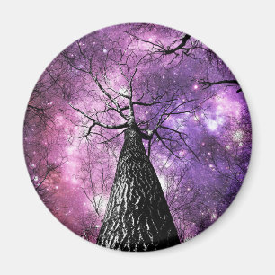 Winterliche Bäume Lila Rosa Galaxiehimmel Magnet