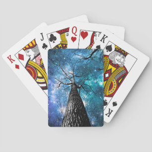 Winterliche Bäume Türkisblaue Galaxienhimmel Spielkarten
