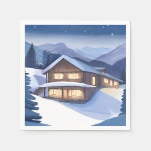 Winterliche Blockhütte Serviette