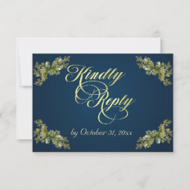 Winterliche botanische Kalligrafie - Gold/Blau RSVP Karte