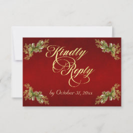 Winterliche botanische Kalligrafie - Gold/Rot RSVP Karte