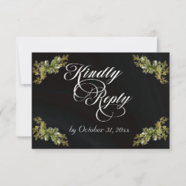 Winterliche botanische Kalligrafie - Silber/Schwar RSVP Karte