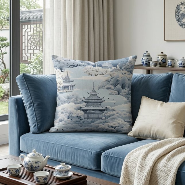Winterliche Chinoiserie-Pagode  Kissen (Von Creator hochgeladen)
