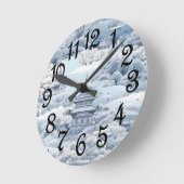Winterliche Chinoiserie-Pagode  Runde Wanduhr (Winkel)