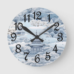 Winterliche Chinoiserie-Pagode Runde Wanduhr