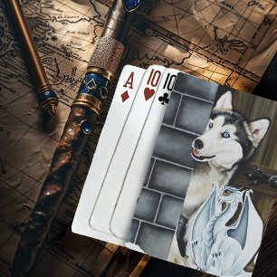 Winterliche Fantasie-Husky-Hund-Drache-Burg Spielkarten