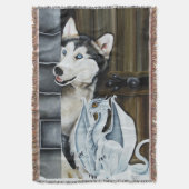 Winterliche Fantasie-Husky-Hund-Drache-Schloss Decke (Vorderseite Vertikal)