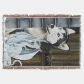 Winterliche Fantasie-Husky-Hund-Drache-Schloss Decke (Vorderseite)