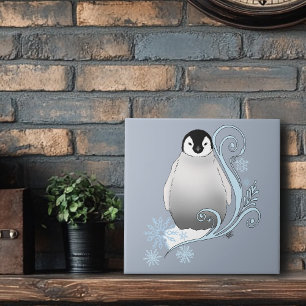 Winterliche Fantasie-Pinguin-Art-Nouveau-Schneeflo Fliese