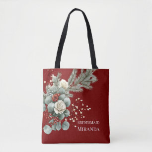 Winterliche Florale Rot Weiße Rosen Brautjungfer H Tasche