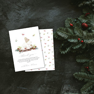 Winterliche Florale Schlitten-Eisbär-Baby-Party  Dankeskarte