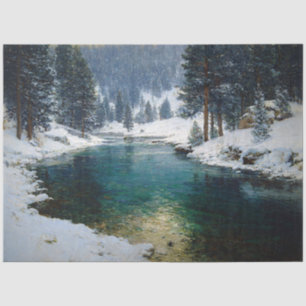 Winterliche Flusslandschaft im Wald - Découpage Seidenpapier