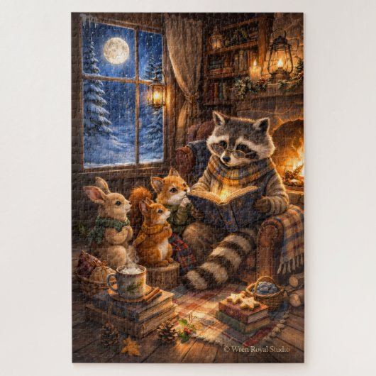 Winterliche Geschichtenerzählzeit in Pinecone Holl Puzzle (Vertikal)