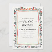 Winterliche Hochzeitsdusche mit roter Schleife und Einladung (Vorderseite)