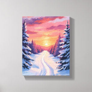 Winterliche Kiefernlandschaft Sonnenuntergang   Pa Leinwanddruck