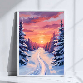 Winterliche Kiefernlandschaft Sonnenuntergang | Pa Poster