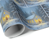 Winterliche Landkirche in Schneeflocken Geschenkpapier (Rolleneckpunkt)