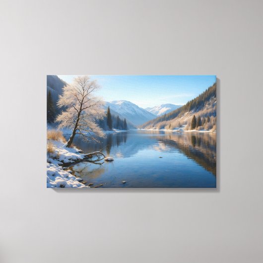 Winterliche Landschaft mit klarem Bergsee Leinwanddruck (Vorderseite)