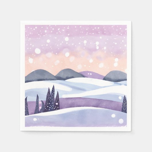 Winterliche lila Hügel Wasserfarben Serviette (Vorderseite)