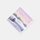 Winterliche lila Hügel Wasserfarben Serviette (Ecke)