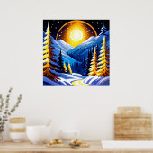 Winterliche Nachtlandschaft mit schneebedeckten Be Poster (Küche)