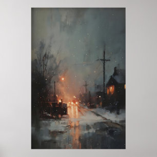 Winterliche nächtliche schneebedeckte Straßenlater Poster